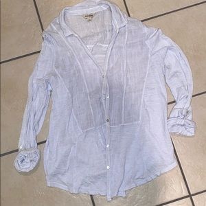 Lucky Brand Button Up Rolled Sleeve Top